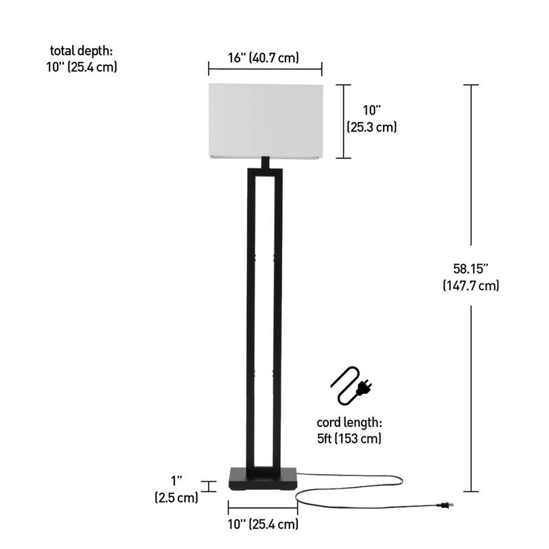 D'Alessio 58" Matte Black Floor Lamp with White Linen Shade