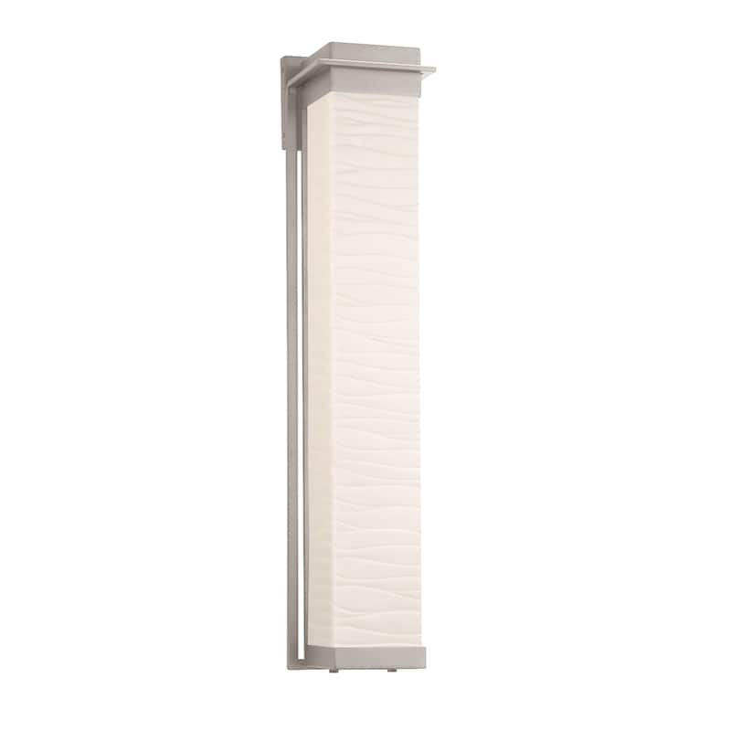 Justice Design Porcelina Pacific 36-inch Brushed Nickel LED Outdoor Wall Sconce, Waves Impressions