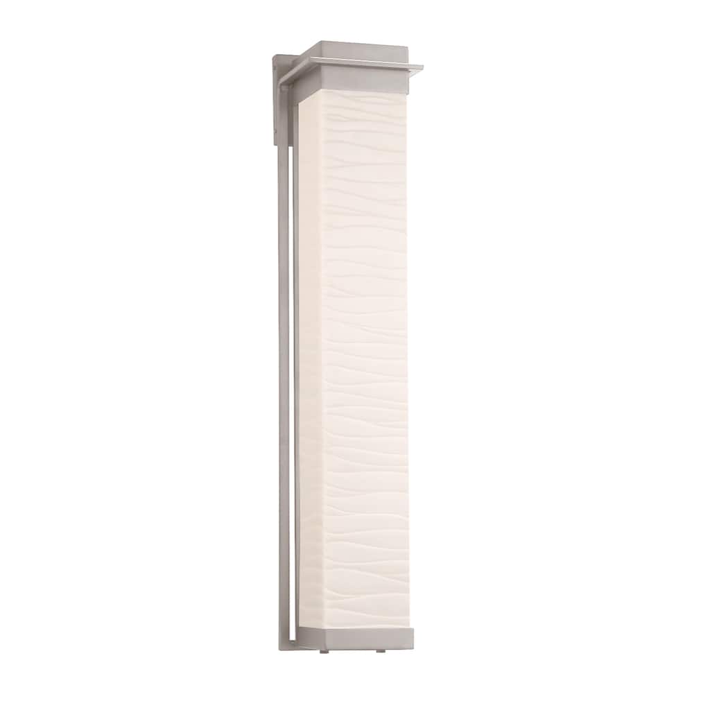 Justice Design Porcelina Pacific 36-inch Brushed Nickel LED Outdoor Wall Sconce, Waves Impressions