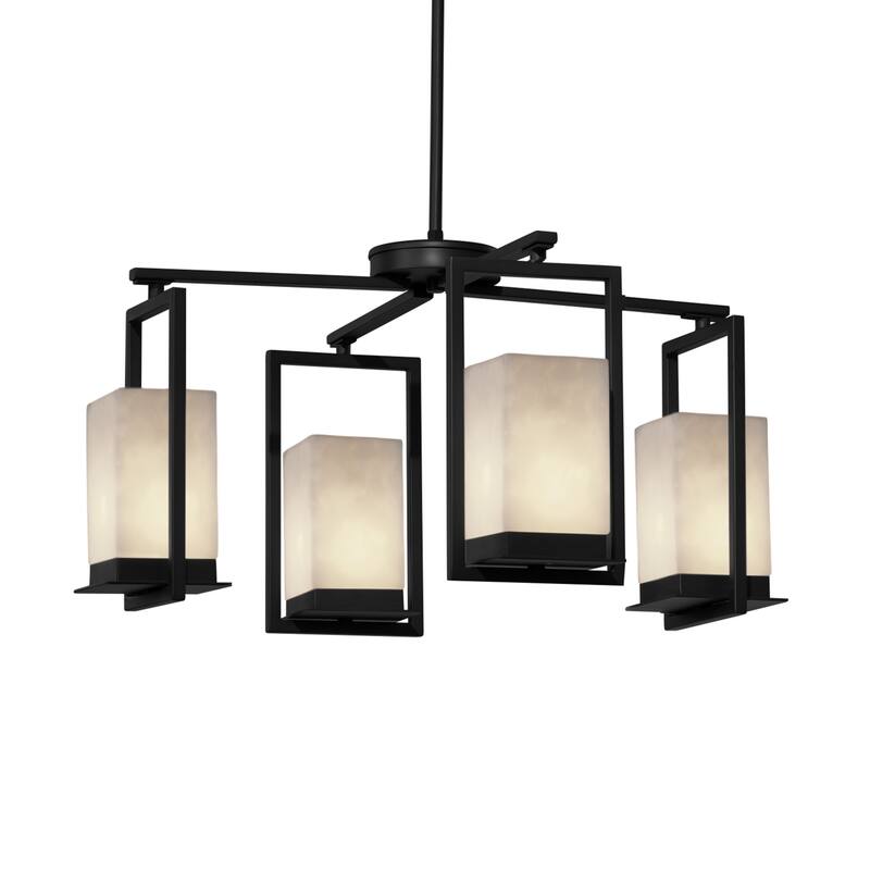 Copper Grove Susteren 4-light Matte Black LED Outdoor Chandelier with Rectangular Cloud Shades