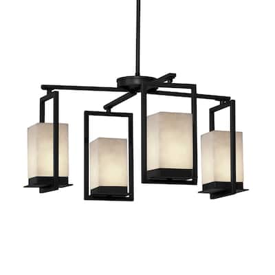 Copper Grove Susteren 4-light Matte Black LED Outdoor Chandelier with Rectangular Cloud Shades