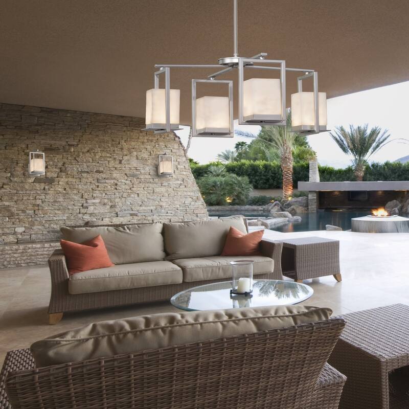 Copper Grove Susteren 4-light Matte Black LED Outdoor Chandelier with Rectangular Cloud Shades