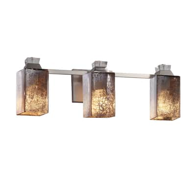 Justice Design Fusion Ardent 3-light Brushed Nickel Bath Bar, Mercury Glass Square w/ Flat Rim Shade