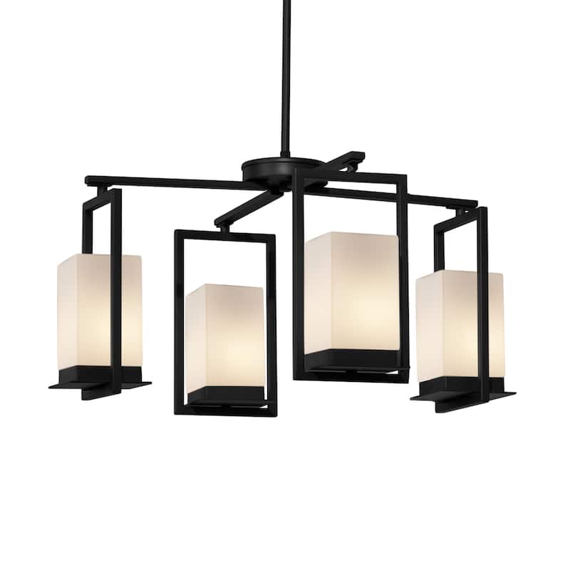 Justice Design Fusion Laguna 4-light Matte Black LED Outdoor Chandelier, Opal Shade