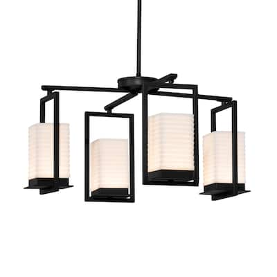 Justice Design Porcelina Laguna 4-light Matte Black LED Outdoor Chandelier, Sawtooth Impressions