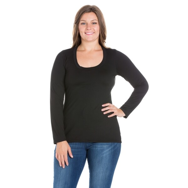 24/7 Comfort Apparel Solid Long Sleeve Scoop Neck Plus Size Top. Opens flyout.