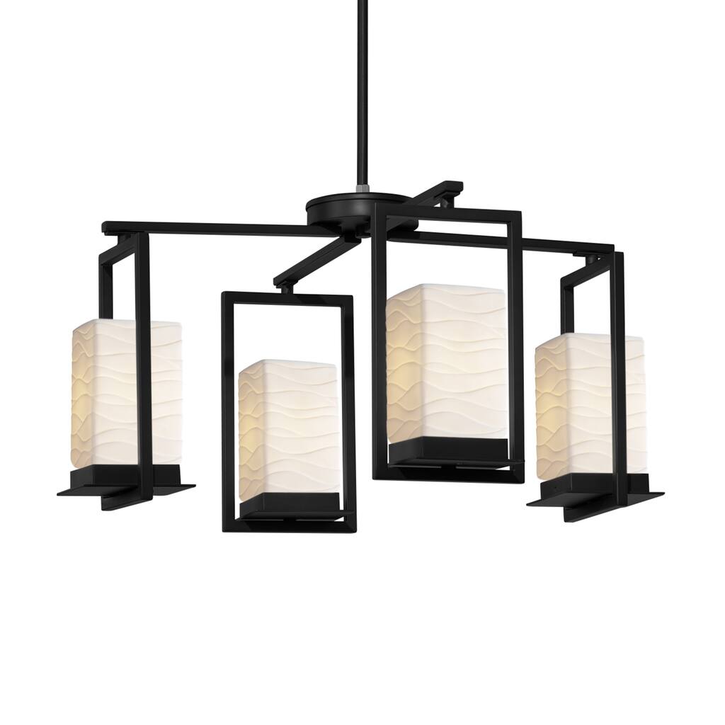 Justice Design Porcelina Laguna 4-light Matte Black LED Outdoor Chandelier, Waves Impressions