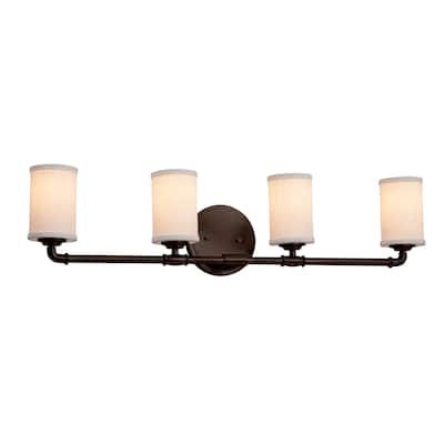 Justice Design Textile Bronx 4-light Dark Bronze Bath Bar, White Cylinder w/ Flat Rim Shade