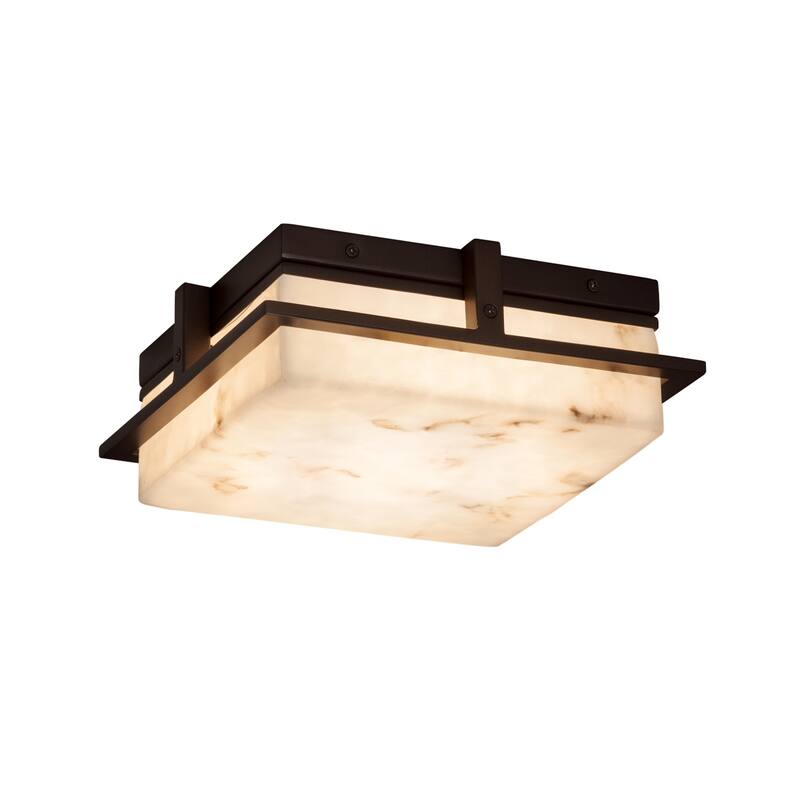 Justice Design LumenAria Avalon 10-inch Dark Bronze LED Outdoor Flush-Mount, Faux Alabaster Shade
