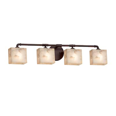 Justice Design Alabaster Rocks! Bronx 4-light Dark Bronze Bath Bar, Alabaster Rocks Rectangle Shade