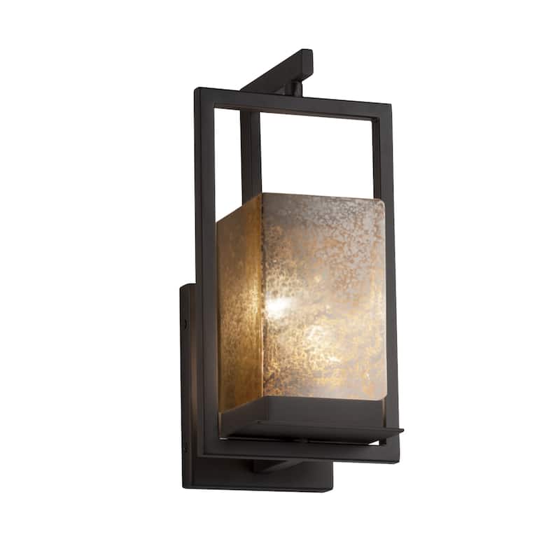 Justice Design Fusion Laguna 1-light Matte Black LED Outdoor Wall Sconce, Mercury Glass Shade