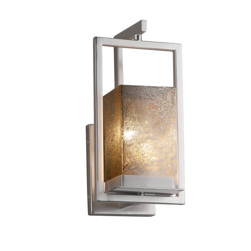 Justice Design Fusion Laguna 1-light Brushed Nickel LED Outdoor Wall Sconce, Mercury Glass Shade