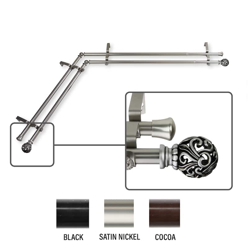 InStyleDesign Stella Corner Window Double Curtain Rod 13/16 inch dia. - 28-48 inches - satin nickel