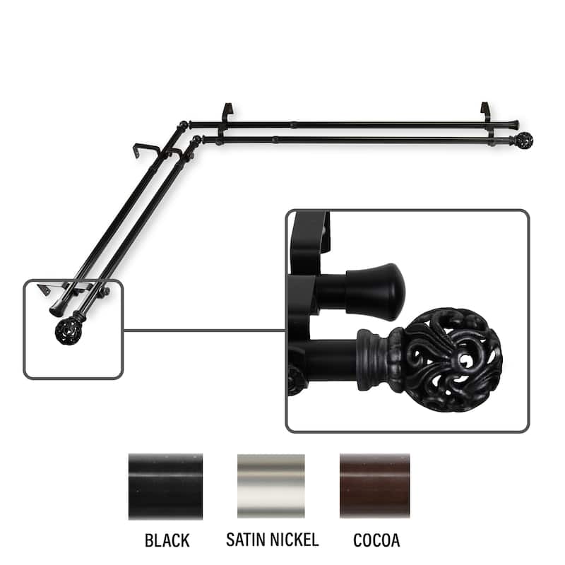 InStyleDesign Stella Corner Window Double Curtain Rod 13/16 inch dia. - 28-48 inches - Black