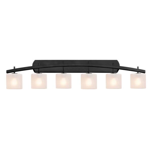 Justice Design Fusion Archway 6-light Matte Black Bath Bar, Frosted 