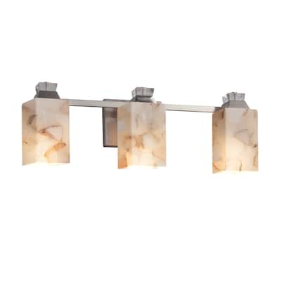 Justice Design Alabaster Rocks! Ardent 3-light Brushed Nickel Bath Bar, Alabaster Rocks Square w/ Flat Rim Shade