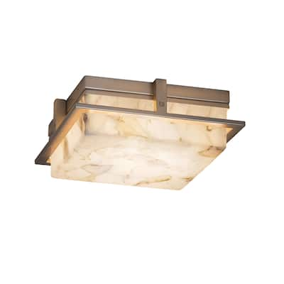 Justice Design Alabaster Rocks! Avalon 10-inch Brushed Nickel LED Outdoor Flush-Mount, Alabaster Rocks Shade