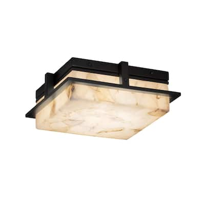 Justice Design Alabaster Rocks! Avalon 10-inch Matte Black LED Outdoor Flush-Mount, Alabaster Rocks Shade