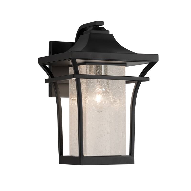 Justice Design Fusion Summit 1-light Matte Black Outdoor Wall Sconce, Seeded Shade