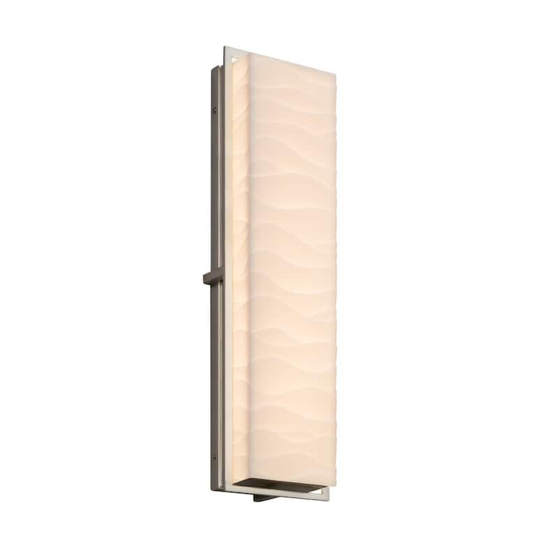 Justice Design Porcelina Avalon 24-inch Brushed Nickel ADA LED Outdoor Wall Sconce, Waves Impressions