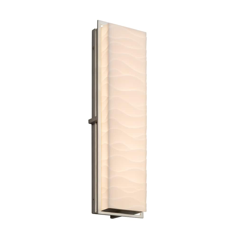 Justice Design Porcelina Avalon 24-inch Brushed Nickel ADA LED Outdoor Wall Sconce, Waves Impressions