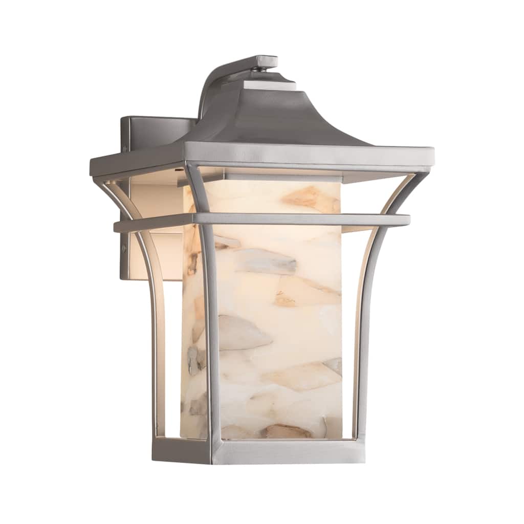 Justice Design Alabaster Rocks! Summit 1-light Brushed Nickel Outdoor Wall Sconce, Alabaster Rocks Shade