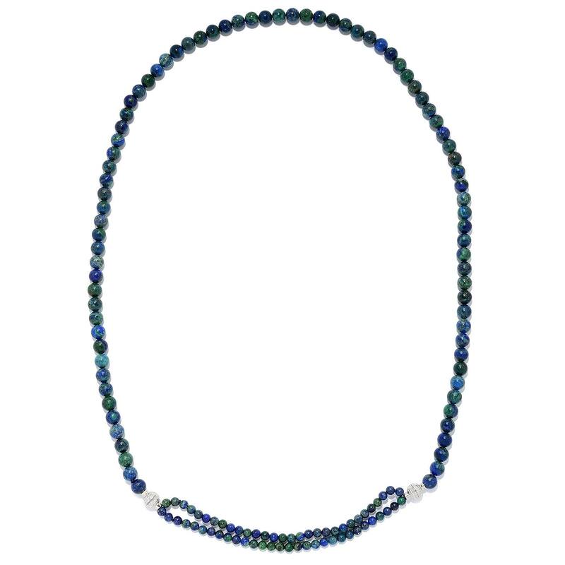 Sterling Silver 40" Chrysocolla Convertible Beaded Necklace