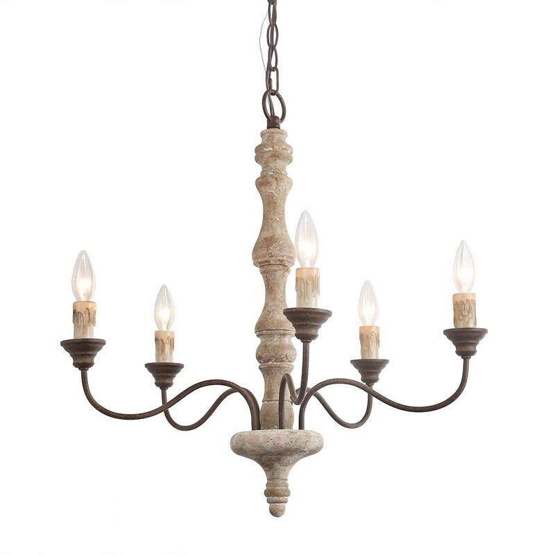 LNC French Country 5-Light Distressed Farmhouse Wood Chandeliers - D23" x H24.5"