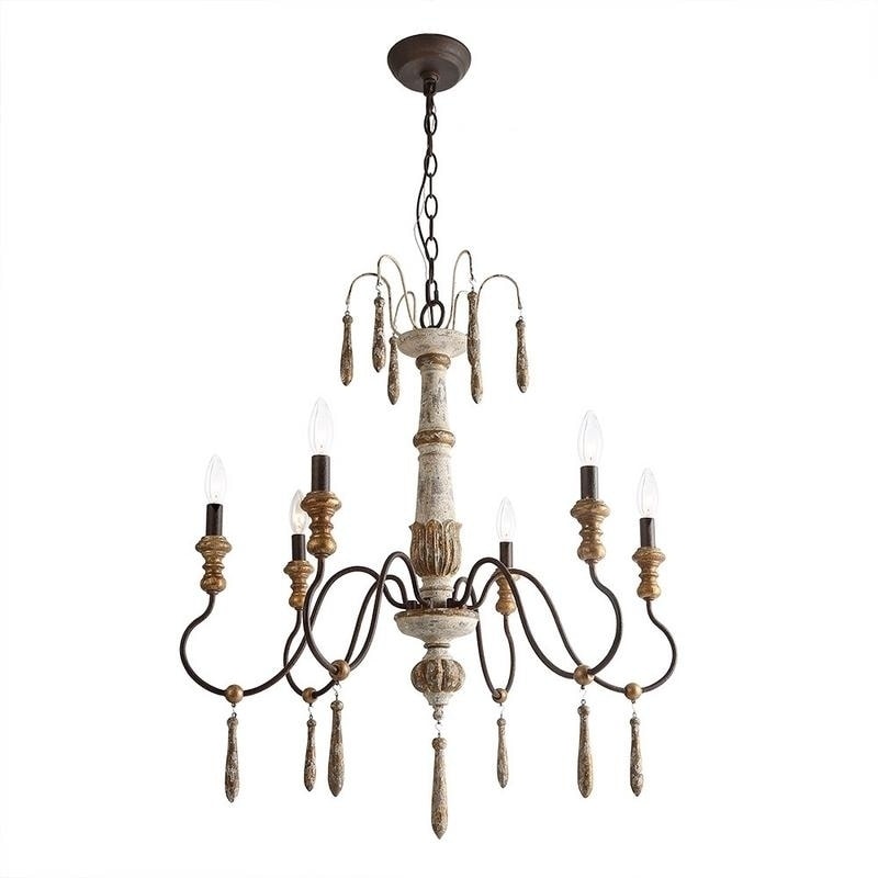 LNC 6-Light Antique White French Country Chandeliers Rust - Chandeliers For Bedrooms by Overstock.com