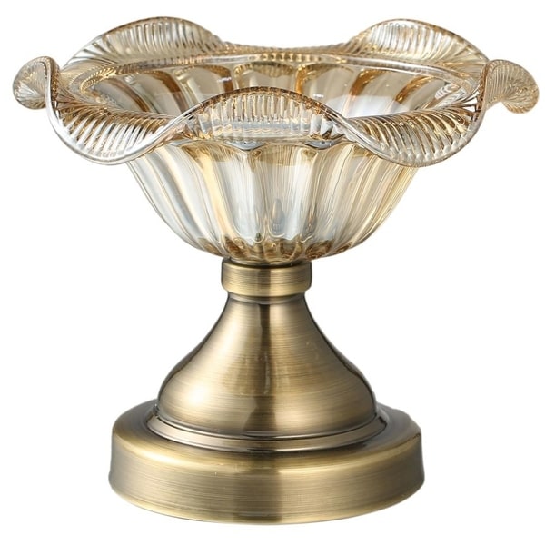 Matashi Champagne Colored Vintage High Quality Glass Candy Dish (Small) Elegant Snack Bowl, Strong Aluminum Base
