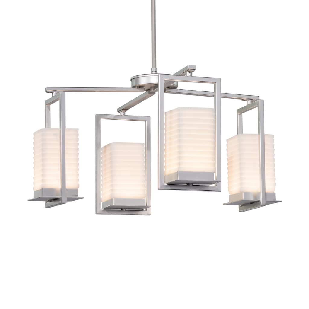Justice Design Porcelina Laguna 4-light Brushed Nickel LED Outdoor Chandelier, Sawtooth Impressions