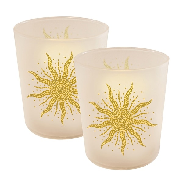 Mosaic Sun LED Candles in Glass Holders - Set of 2
