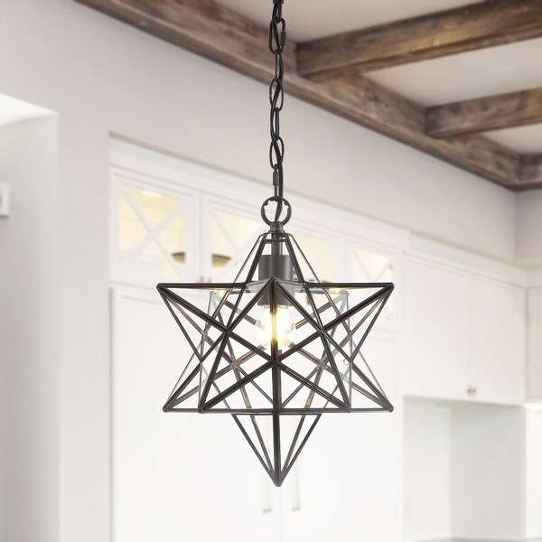 Stella 13" Moravian Star Metal/Glass LED Pendant, Oil Rubbed Bronze by JONATHAN Y