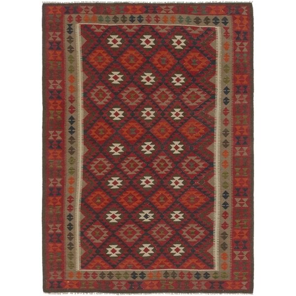 Hand Woven Kilim Maymana Wool Area Rug 7 X 9 10 Free Hand Woven Kilim Maymana Wool Area Rug 7 X27 X