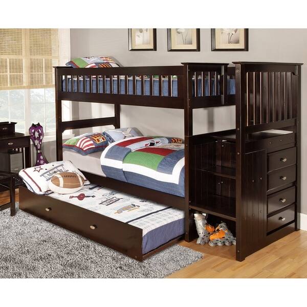 Shop Solid Pine Staircase Twin Over Twin With Four Drawer Chest