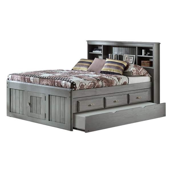 Shop Solid Pine Full Captains Bookcase Bed With Twin Trundle In