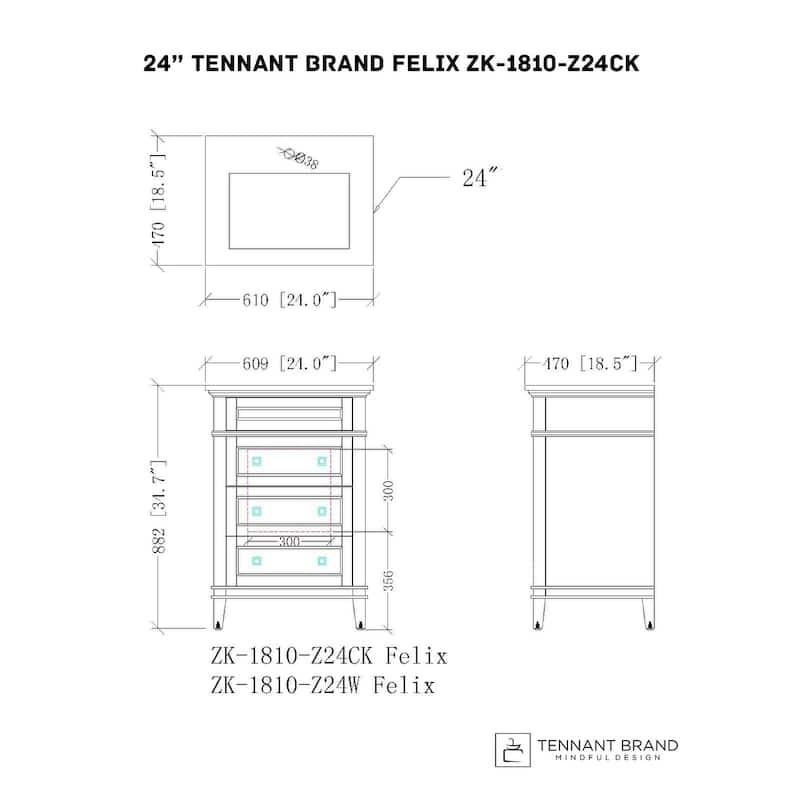 24" Tennant Brand Felix Modern Gray Sink Bathroom Vanity