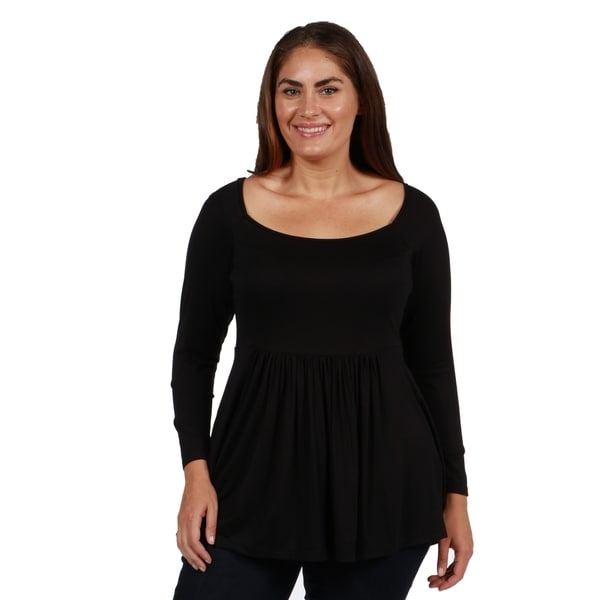 24/7 Comfort Apparel Pleated Plus Size Long Sleeve Tunic Top. Opens flyout.