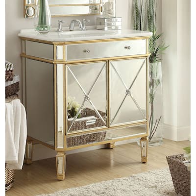 32" Benton Collection Austell Gold Mirrored Bathroom Vanity