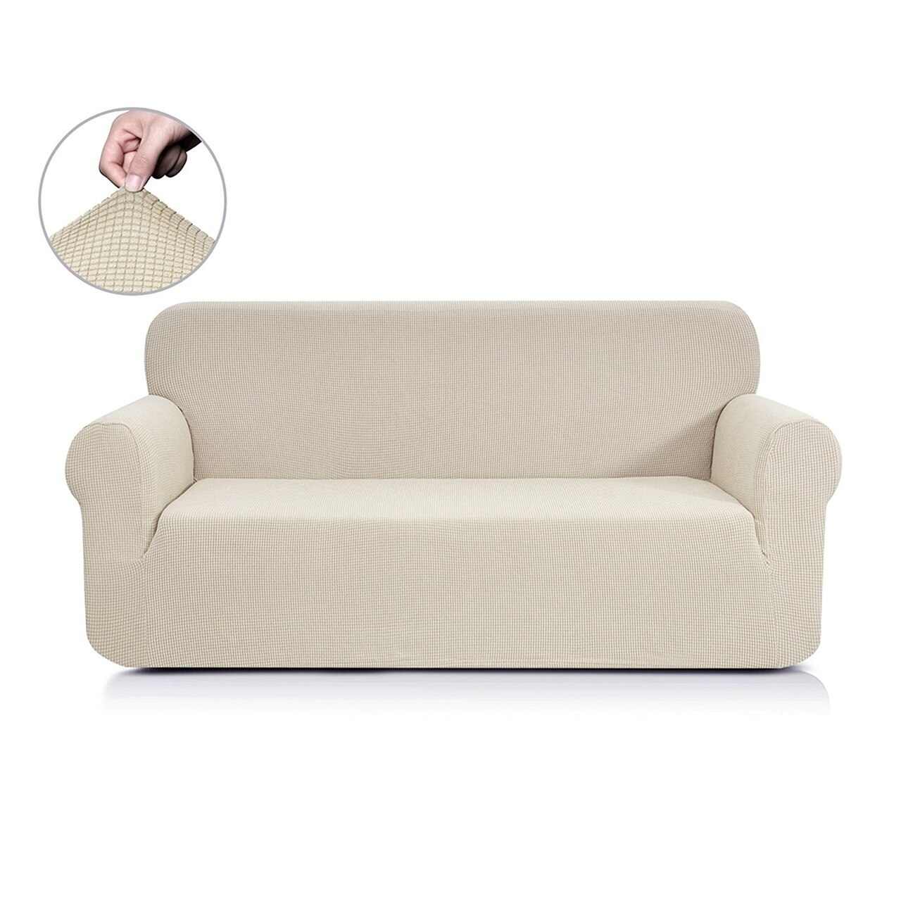 Enova Home Jacquard Polyester Spandex Box Cushion Ivory White