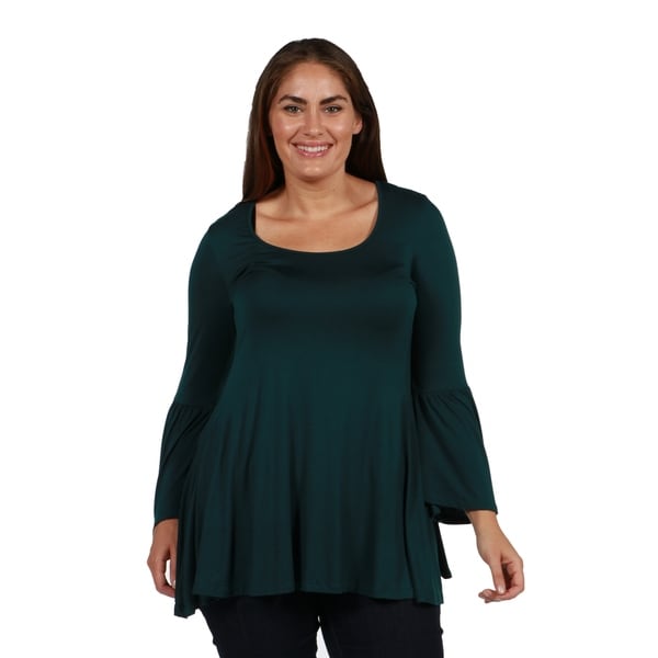 24/7 Comfort Apparel Bell Sleeve Plus Size Tunic Top. Opens flyout.