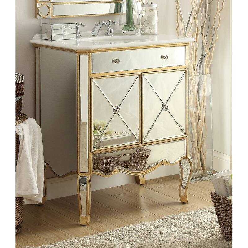 30" Benton Collection Adelisa Gold Mirrored Bathroom Vanity - N/A