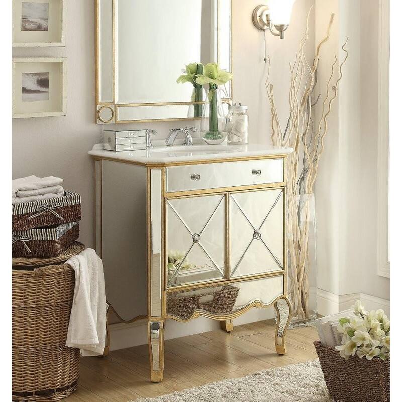 30" Benton Collection Adelisa Gold Mirrored Bathroom Vanity
