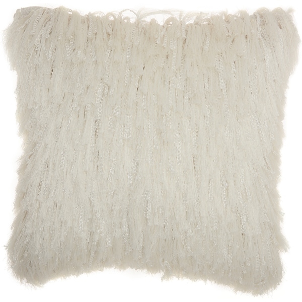 white shag throw pillow