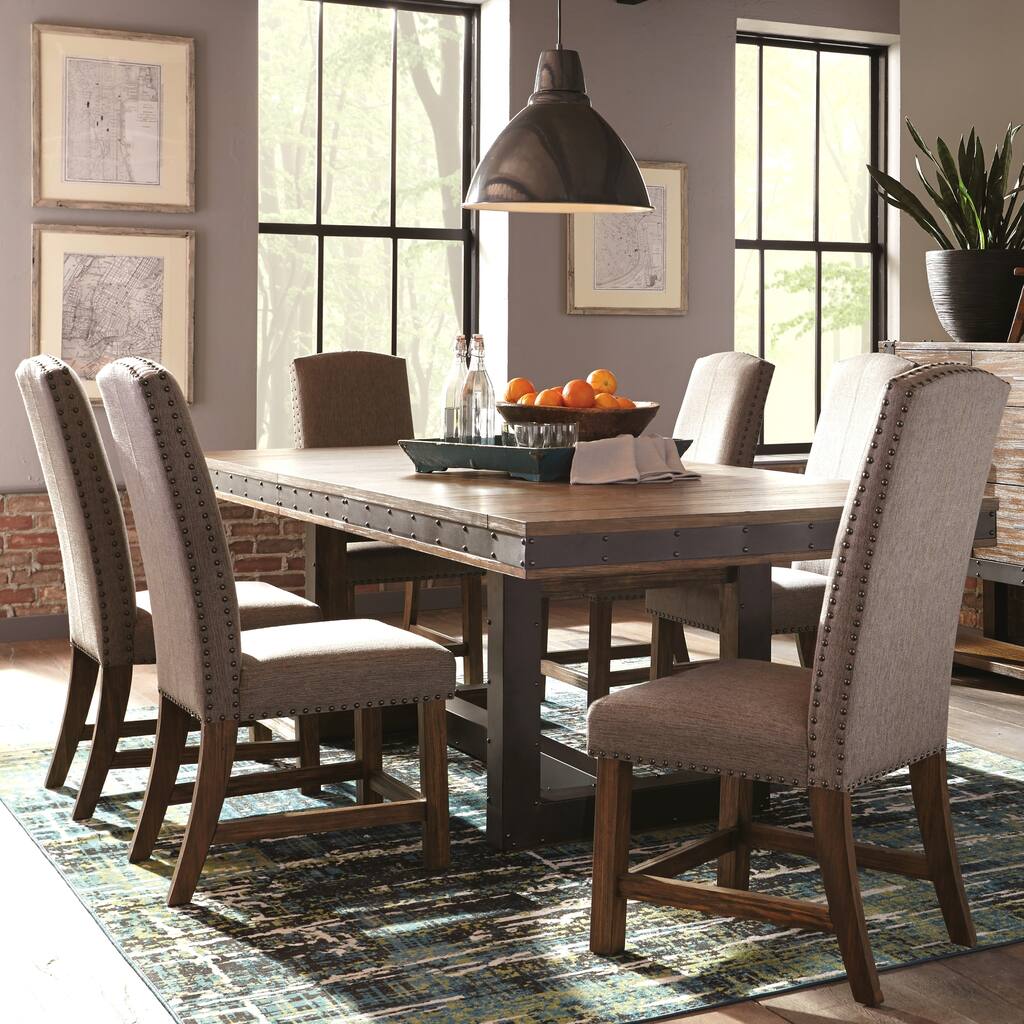 Industrial Rustic Design Metal and Wood Dining Set with Nailhead Trim