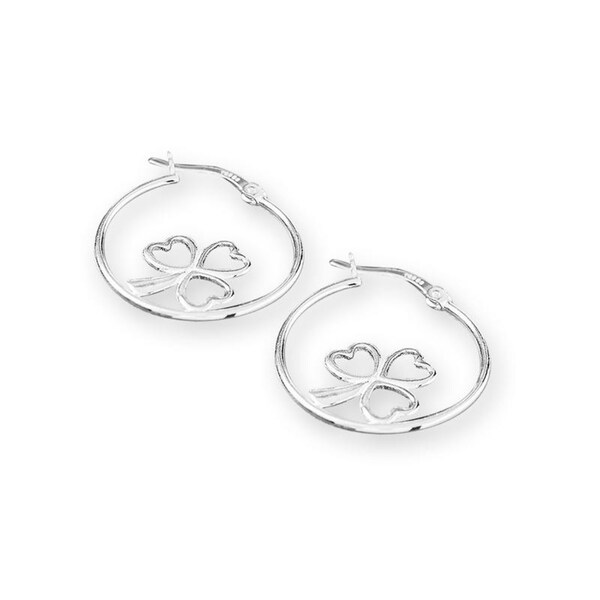 Sterling Silver Heart Clover Hoop Earrings Ships To