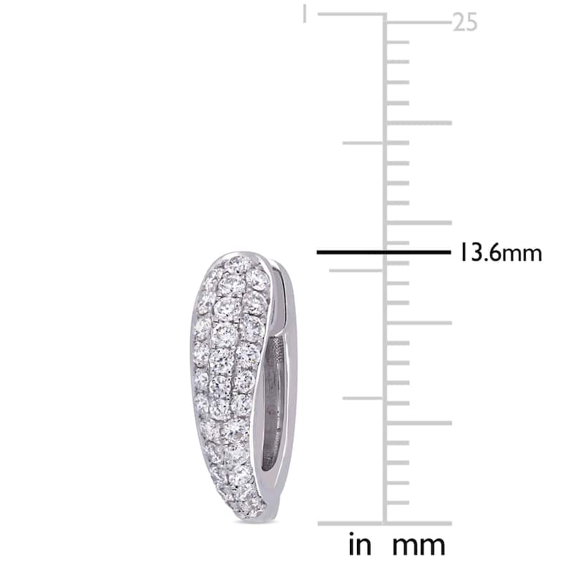 Miadora 14k White Gold 1/2ct TDW Diamond Triple Row Huggie Hoop Earrings