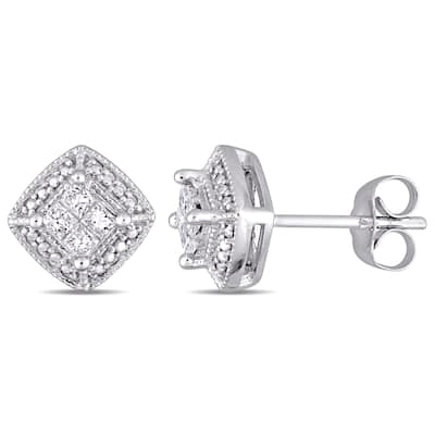 Miadora 10k White Gold 1/4ct TDW Princess-Cut Diamond Quad Halo Stud Earrings
