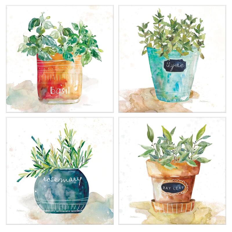 Masterpiece Art Gallery Potted Basil Bay Leaf Rosemary Thyme Herbs By Carol Robinson Canvas Art Print Set Of 4