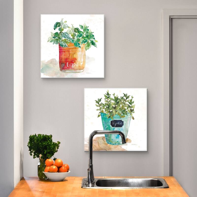 Masterpiece Art Gallery Potted Basil Bay Leaf Rosemary Thyme Herbs By Carol Robinson Canvas Art Print Set Of 4